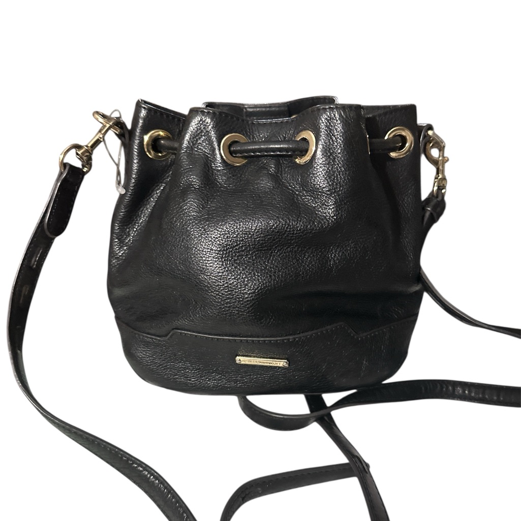 Rebecca Minkoff Black And Gold Leather Bucket Crossbody Nice Like New Adjustable
